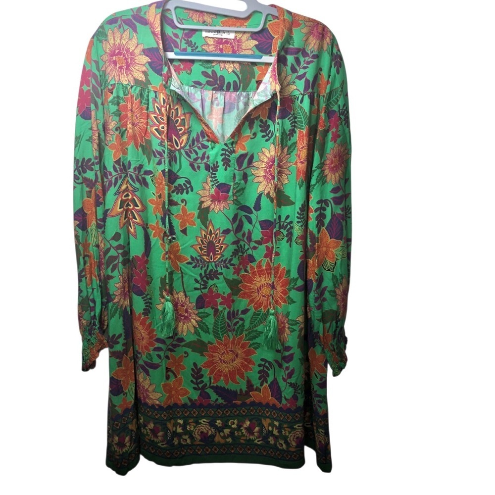 Natural Life Dara V Neck Mini Dress Sz L Colorful Floral Festival Cottagecore - Picture 2 of 8